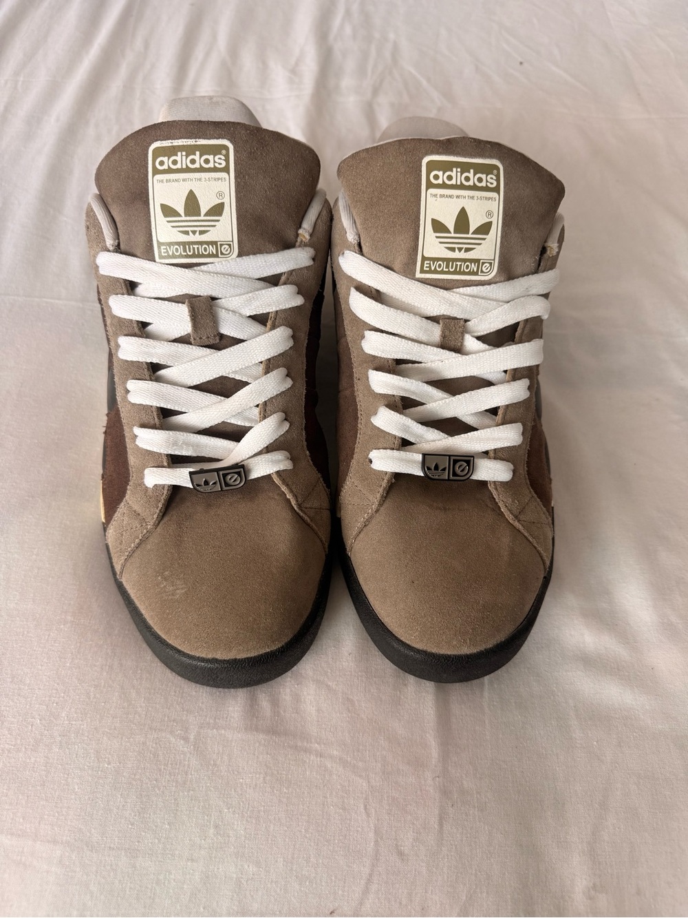 adidas Originals Evolution Suede Skate Sneakers in Brown Black and White